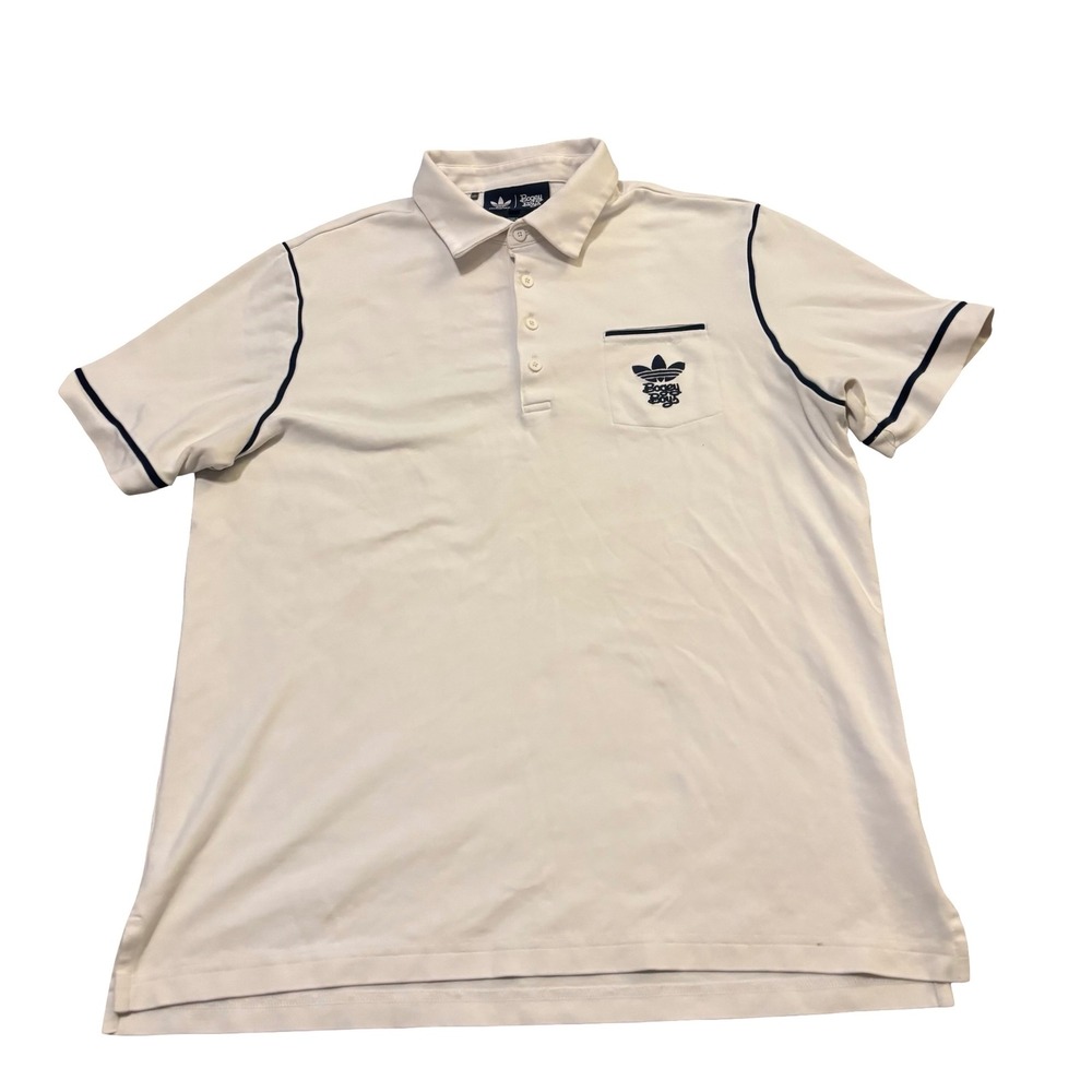 Adidas x Bogey Boys Mens White Navy Piping Golf Polo Shirt Large brrr Cooling